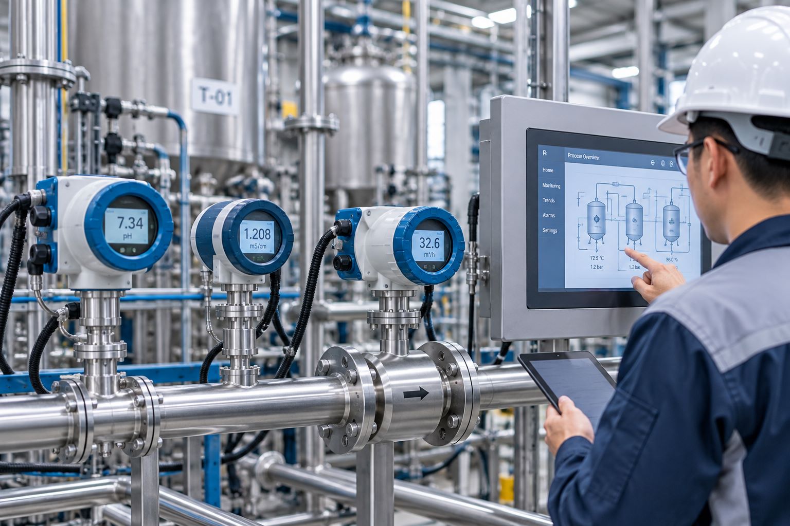thiết bị đo, đường ống công nghệ, HMI và giám sát quá trình